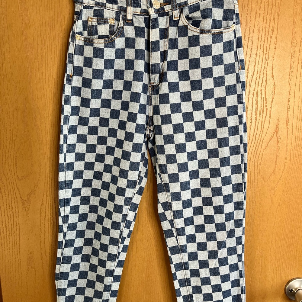 Adika Blue and White Straight Jeans with Bold Pattern